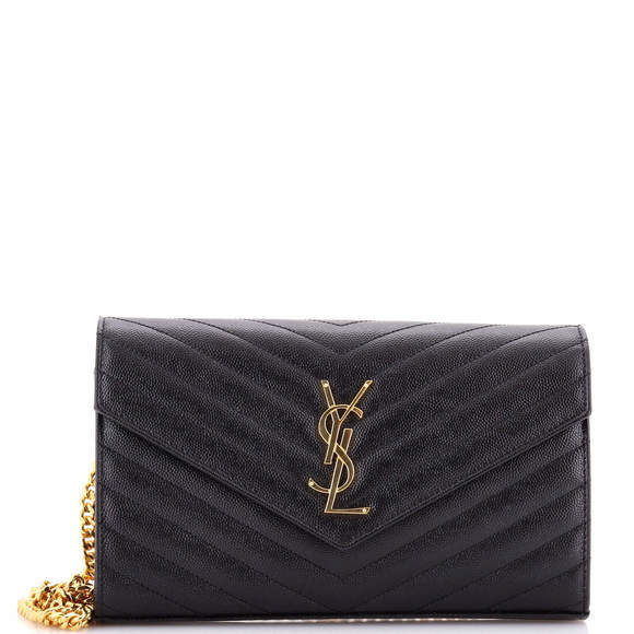 Saint Laurent Medium Classic Monogram Wallet on Chain Matelasse Chevron Leather - Picture 1 of 6